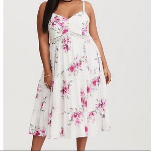 Torrid white floral challis midi dress size 1